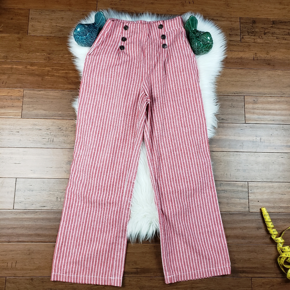 CISONO LINEN high rise wide leg striped pants size Medium